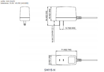 Mechanical Drawing - CUI Inc SWI15 Wall Plug Adapters